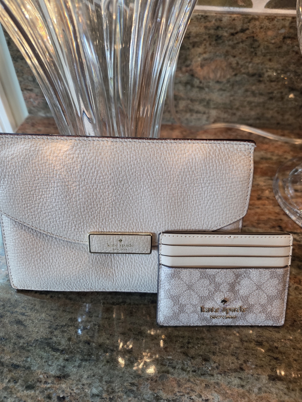 kate spade Beige-Cream Pebbled Leather Clutch and Cardholder Set